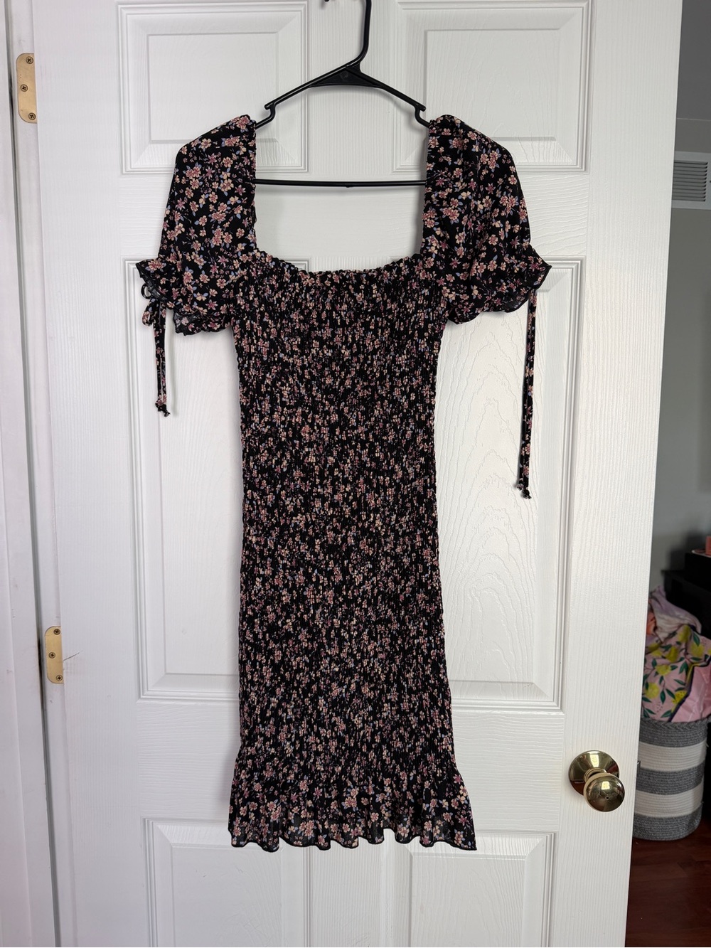 Pinkblush Maternity Smocked Floral Square-Neck Dress - Black with Pink Floral